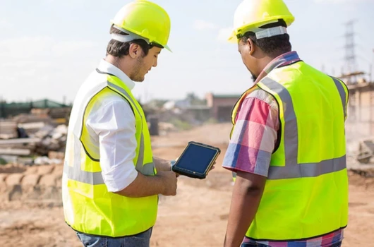 Two construction workers discussing something with each other