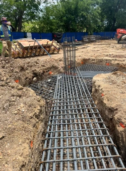 A steel frame placed underground